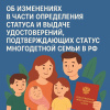 Об изменениях в части определения статуса и выдаче удостоверений, подтверждающих статус многодетной семьи в Российской Федерации